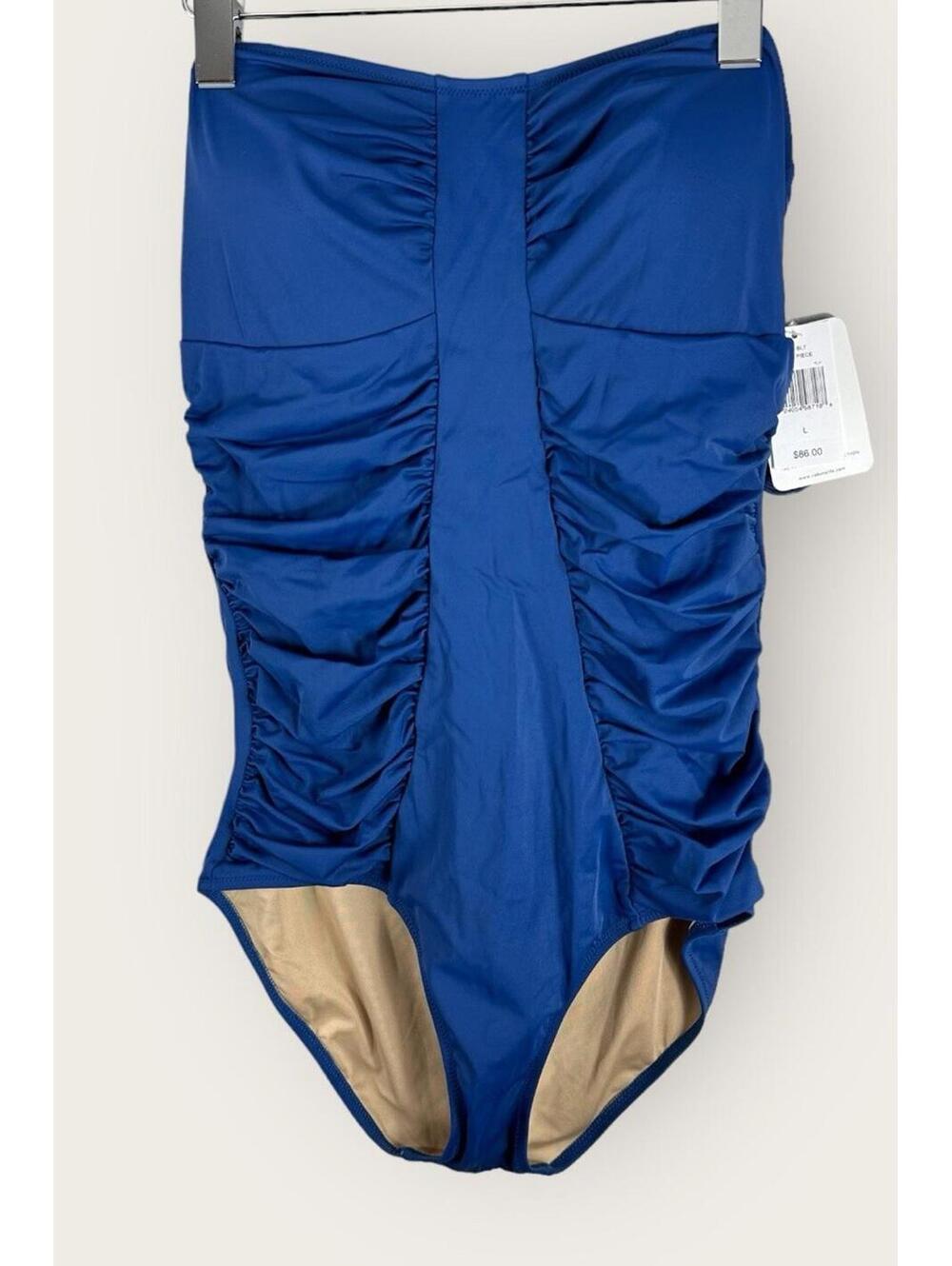 NWT Cabana Life Swimsuit Large One Piece Navy Blue Removable Straps Slim Ruching